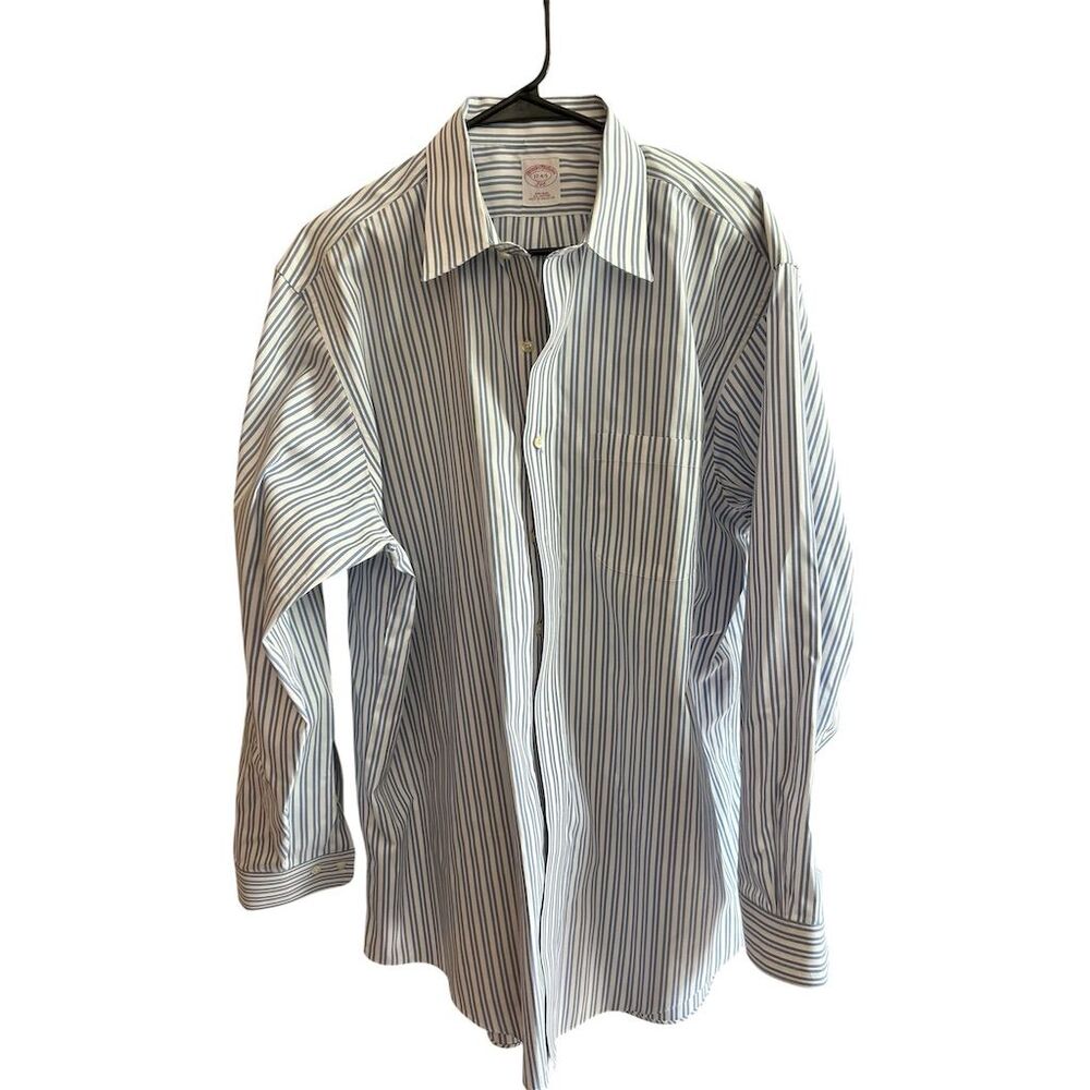 Brooks Brothers Men's 17 4/5 Blue Striped Long Sleeve Dress Shirt‎